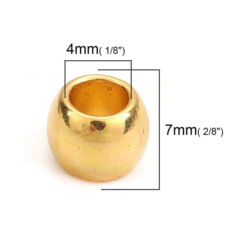 Craft Making Shop 200 Metal Spacer Barrel Beads in Gold 7mm Diameter with 4mm Large Hole - Image 2